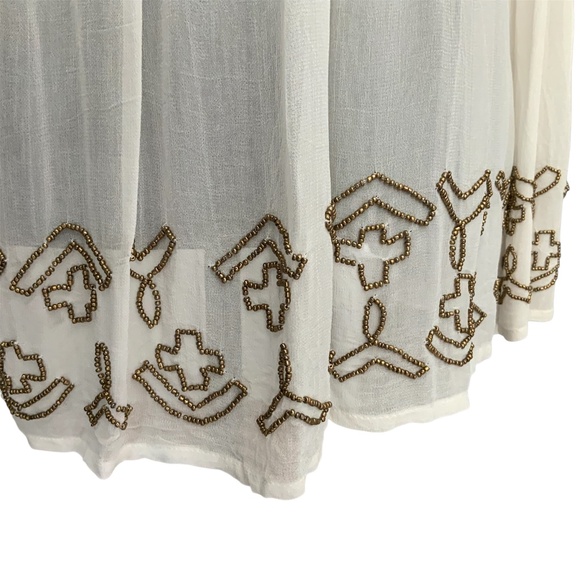 Anthropologie Diem Ivory Chiffon Embroidered Beaded Boho Flounce Peasant Top 6 - Picture 8 of 15